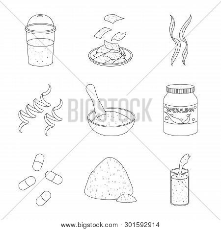 Vector Design Of Food And Vegan Sign. Collection Of Food And Weed Stock Vector Illustration.