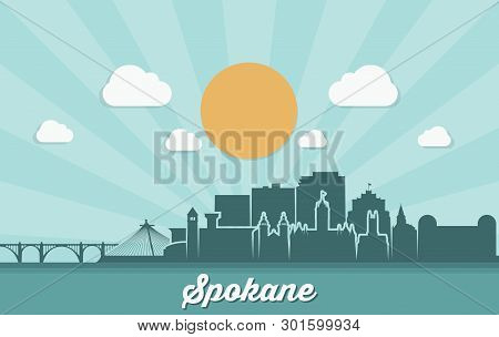 Spokane Skyline - Washington, United States Of America, Usa - Vector Illustration - Vector