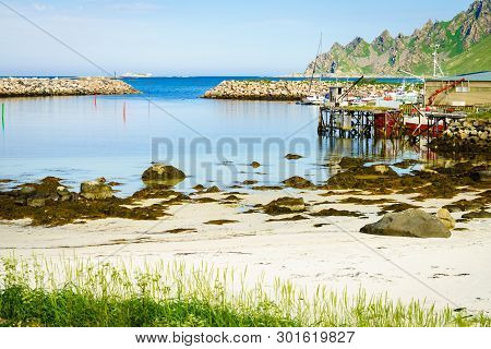 Fishing Port, Bleik Village In Summer Time. Andoya Island, Vesteralen Archipelago.