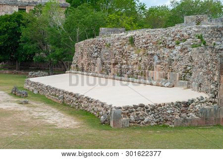 Field For The Mayan Game Of The Pelota, With Ring On The Summit, In The Archaeological Area Of Ek Ba