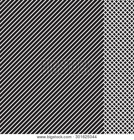 Geometric Striped Pattern With Black Continuous Lines With Checkered Insert On White Background. Vec