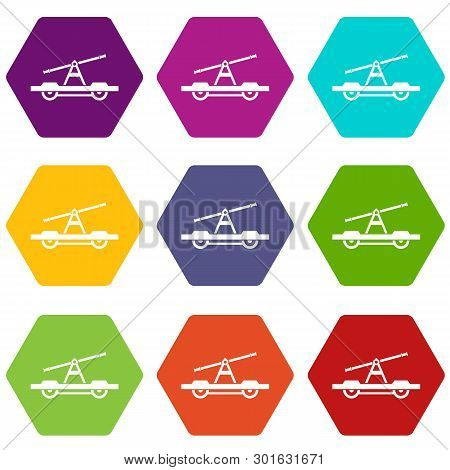 Draisine Or Handcar Icon Set Many Color Hexahedron Isolated On White Illustration