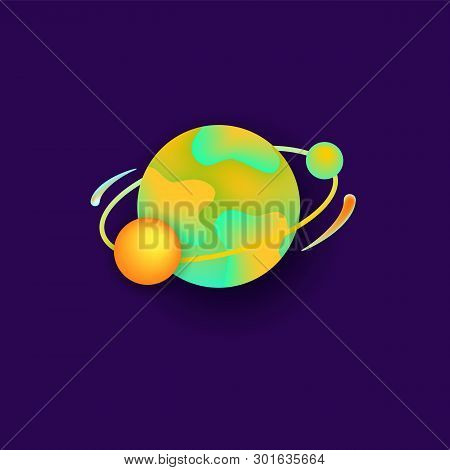 Planet In Space For A Universe Astronomy Design Flat Vector Illustration.