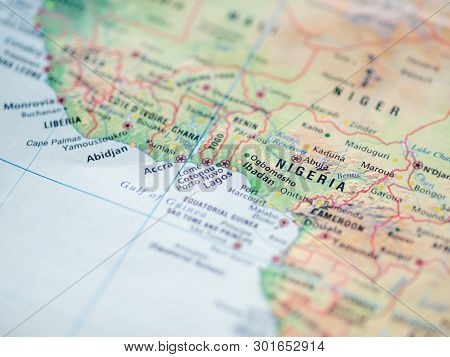World Map With Focus On Federal Republic Of Nigeria With Capital City Abuja.