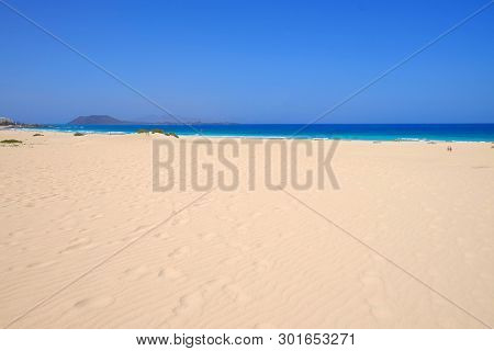 Sand Dunes And Beach In National Park Corralejo, Fuerteventura, Canary Islands, Spain.