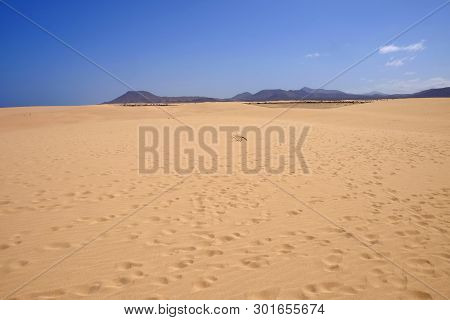 Sand Dunes In National Park Corralejo, Fuerteventura, Canary Islands, Spain.