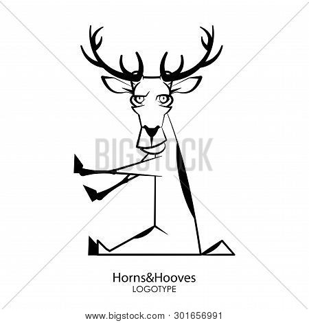 Cartoon Character Of A Forest Animal. Funny Steep Deer Sits In A Pose And Grimaces On A White Backgr