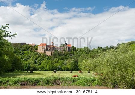 View Over Saale River Towards Dornburg Castle Near Jena, Thuringia, Germany