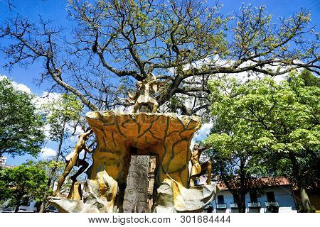 El Cacique De Guanenta Statue In The Liberty Park In San Gil, Colombia.