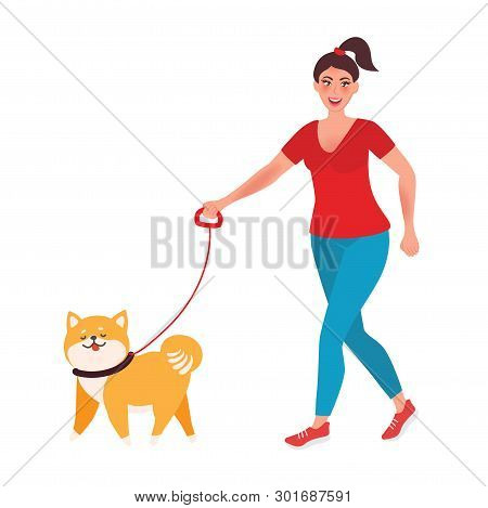 The Girl Walks A Few Dogs. Professional Dog Walker. Vector Illustrations Unusual Professions