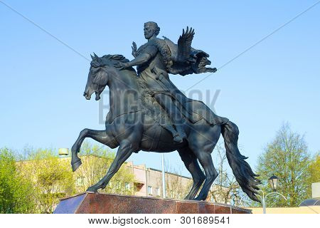 Polotsk, Belarus - April 28, 2019: A Sculpture Of Prince Vseslav Close-up Against A Blue Sky