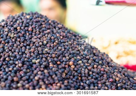 Shallow Depth Shot Of Black Pepper Ready For Sale At A Shop