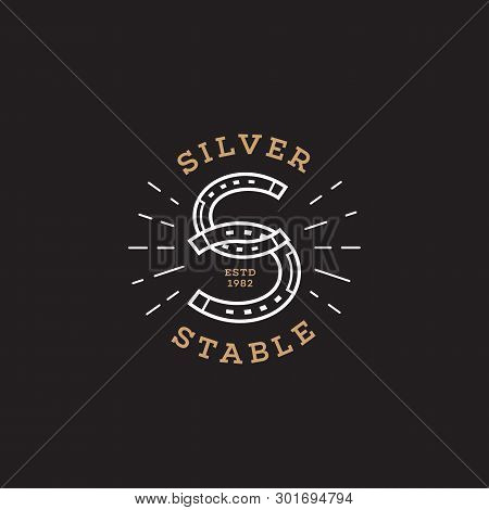 Two Horseshoes Logo Design In Linear Style. Stylized Letter S. Vector Illustration.