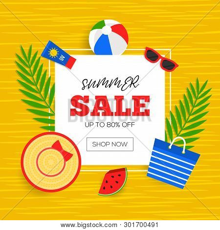 Summer Sale, Summer Beach Background Vector Illustration
