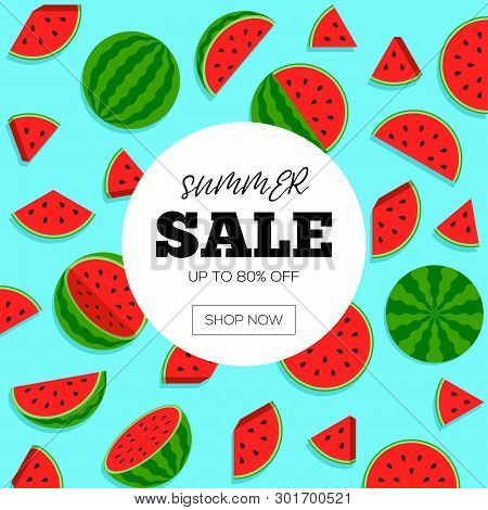 Summer Sale With Water Melon Background, Vector Illustration