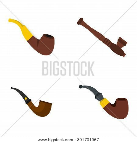 Smoking Pipe Icon Set. Flat Set Of Smoking Pipe Icons For Web Design Isolated On White Background