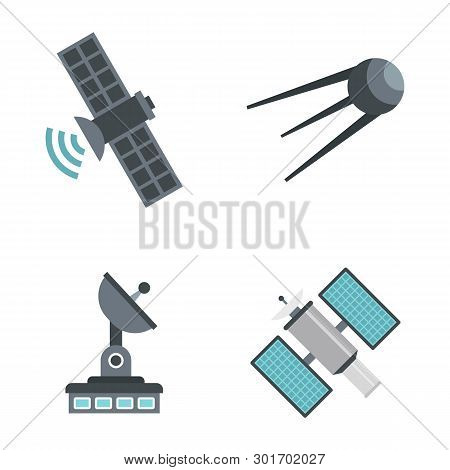 Sattelite Icon Set. Flat Set Of Sattelite Icons For Web Design Isolated On White Background
