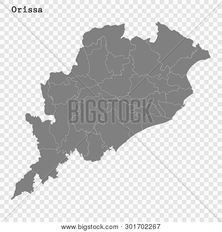 High Quality Map Of Odisha Is A State Of India, With Borders Of The Districts