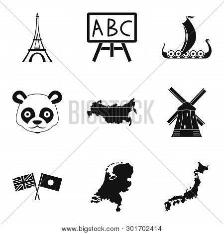 Geographic Region Icons Set. Simple Set Of 9 Geographic Region Icons For Web Isolated On White Backg