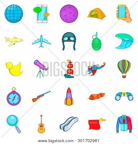 Exploration Icons Set. Cartoon Set Of 25 Exploration Icons For Web Isolated On White Background