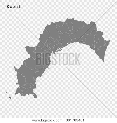 High Quality Map Of Kochi Is A Prefecture Of Japan With Borders Of The Districts