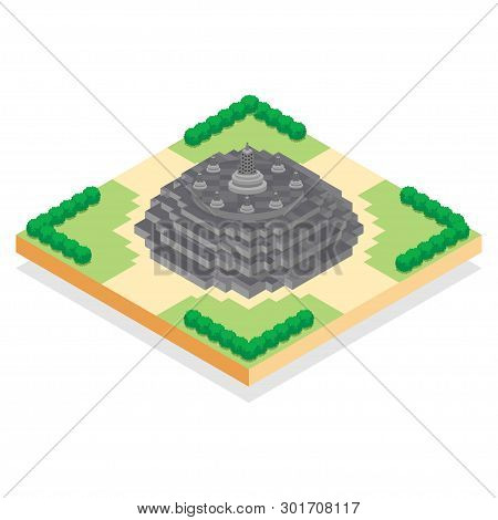 Isometric Illustration Of Borobudur Temple, Indonesian Historical Building, Vector Illustration