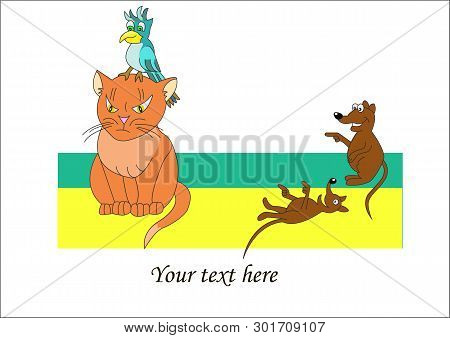 Cat Mouse And A Parrot In Vector Illustration