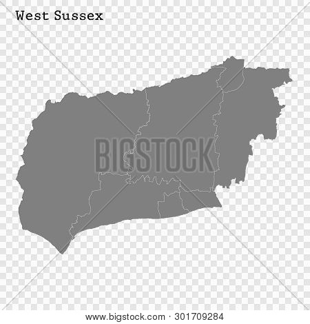 High Quality Map Of West Sussex Is A County Of England, With Borders Of The Districts