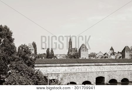 Tilt-shift Lens Over Les Ponts Couverts Gedeckte Brucken Three Bridges And Four Towers  In Central S