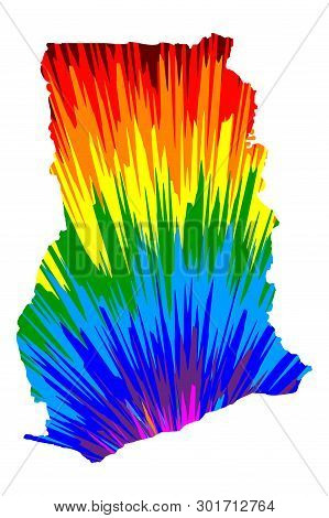 Ghana - Map Is Designed Rainbow Abstract Colorful Pattern, Republic Of Ghana Map Made Of Color Explo