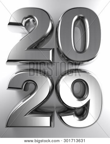 2029 In Metallic Chrome 3d Letters - 3d Rendering Illustration