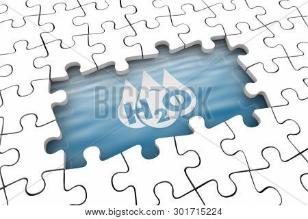 Water H20 Drinkable Clean Resource Puzzle Hole Gap Problem 3d Illustration