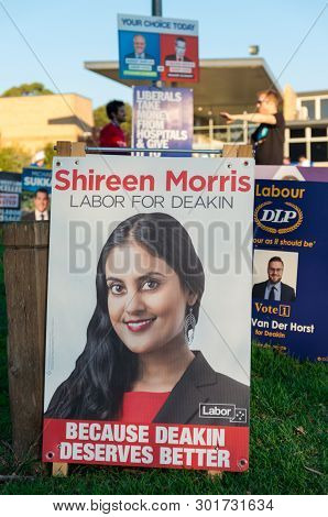 Melbourne, Australia - May 18, 2019: Posters Of Australian Labor Party Candidate Shireen Morris In T