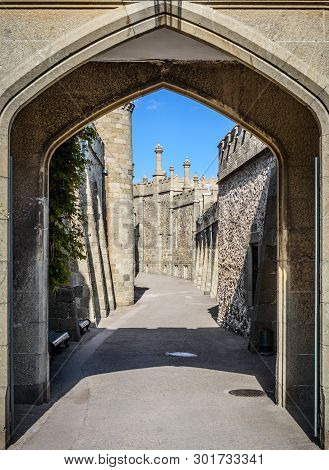Entrance To Famous Vorontsov Palace In Crimea, Russia. It Is One Of Main Landmarks Of Crimea. Archit