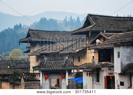 FUJIAN, CHINA â MARCH 2, 2018: Traditional rural buildings of Hakka in Fujian province, China.