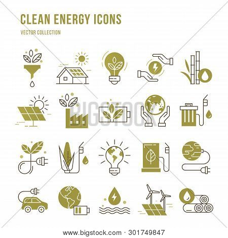 Set Of Eco Vector Icons In Line Style. Eco Collection With Various Icons On The Theme Of Ecology And