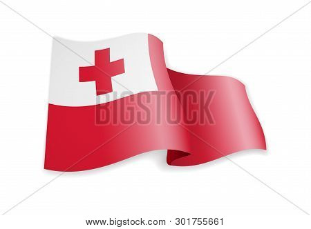 Tonga Flag In The Wind. Flag On White Vector Illustration