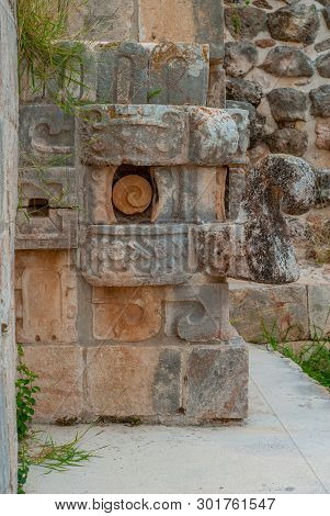 Portrait Of A Maya Stone Decoration, Symbolizing An Elephant, Of The Archaeological Area Of Ek Balam