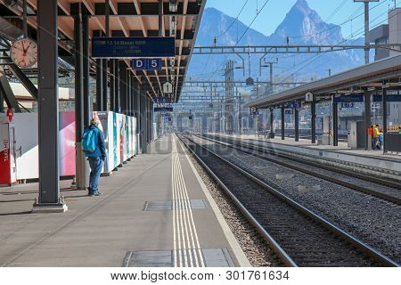 Lucerne, Switzerland - Oct 18, 2018: The Arth-rigi-bahn Is Standard-gauge Rack Railway Connecting, S