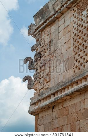 Decorations Of A Mayan Temple, Symbolizing Elephants, Of The Archaeological Area Of Ek Balam, In The