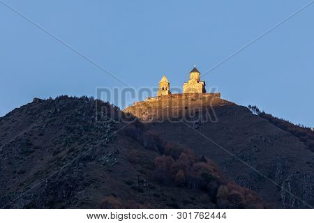 Gergeti Trinity Church In The Mountains Of The Caucasus, Geogria. Religion