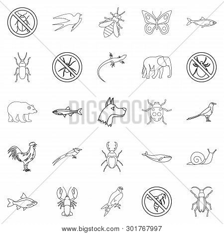 Faunal Icons Set. Outline Set Of 25 Faunal Icons For Web Isolated On White Background