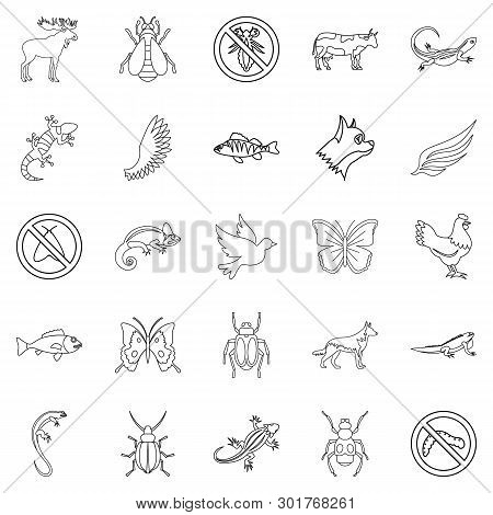 Small Animal Icons Set. Outline Set Of 25 Small Animal Icons For Web Isolated On White Background
