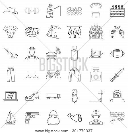 Man Labour Icons Set. Outline Set Of 36 Man Labour Icons For Web Isolated On White Background