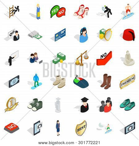 Authoritative Icons Set. Isometric Set Of 36 Authoritative Icons For Web Isolated On White Backgroun