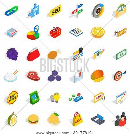 Resell Icons Set. Isometric Set Of 36 Resell Icons For Web Isolated On White Background