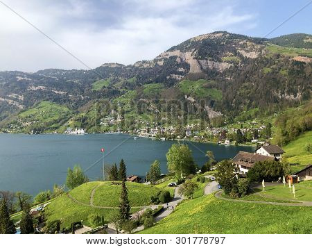 View Of The Vitznau Settlement On The Shore Of Lake Lucerne Or Vierwaldstaetersee - Canton Of Lucern