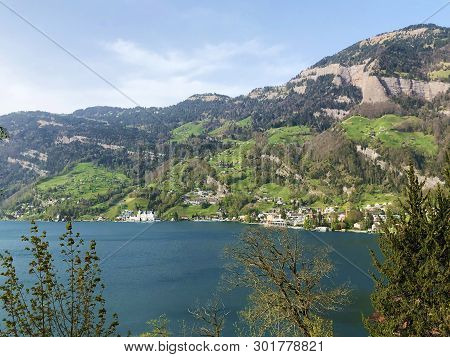 View Of The Vitznau Settlement On The Shore Of Lake Lucerne Or Vierwaldstaetersee - Canton Of Lucern