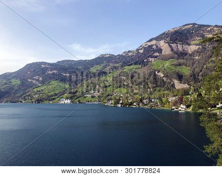 View Of The Vitznau Settlement On The Shore Of Lake Lucerne Or Vierwaldstaetersee - Canton Of Lucern
