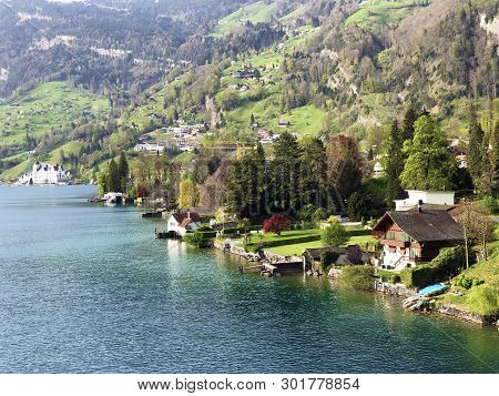 View Of The Vitznau Settlement On The Shore Of Lake Lucerne Or Vierwaldstaetersee - Canton Of Lucern